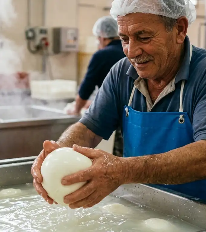 produzione mozzarelle per export bulgaria foto d'archivio copia