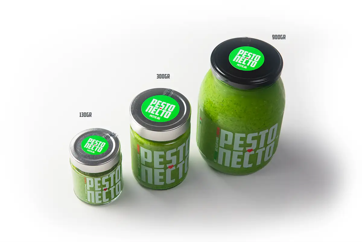 barattoli di pesto genovese in differenti misure