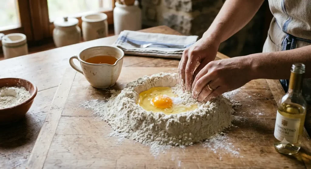 come fare la pasta all'uovo per i pansoti genovesi. farina a fontanacome fare la pasta all'uovo per i pansoti genovesi. farina a fontana