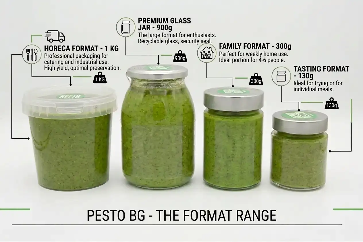 gamma dei formati di pesto disponibili tradotti in inglese