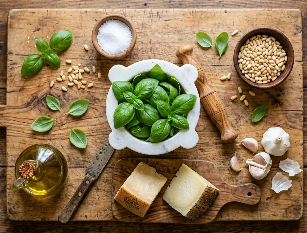 ingredienti pesto genovese fresco foto quadrata